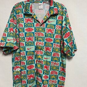 Nike Men's Vibrant Blue and Red Patterned Shirt